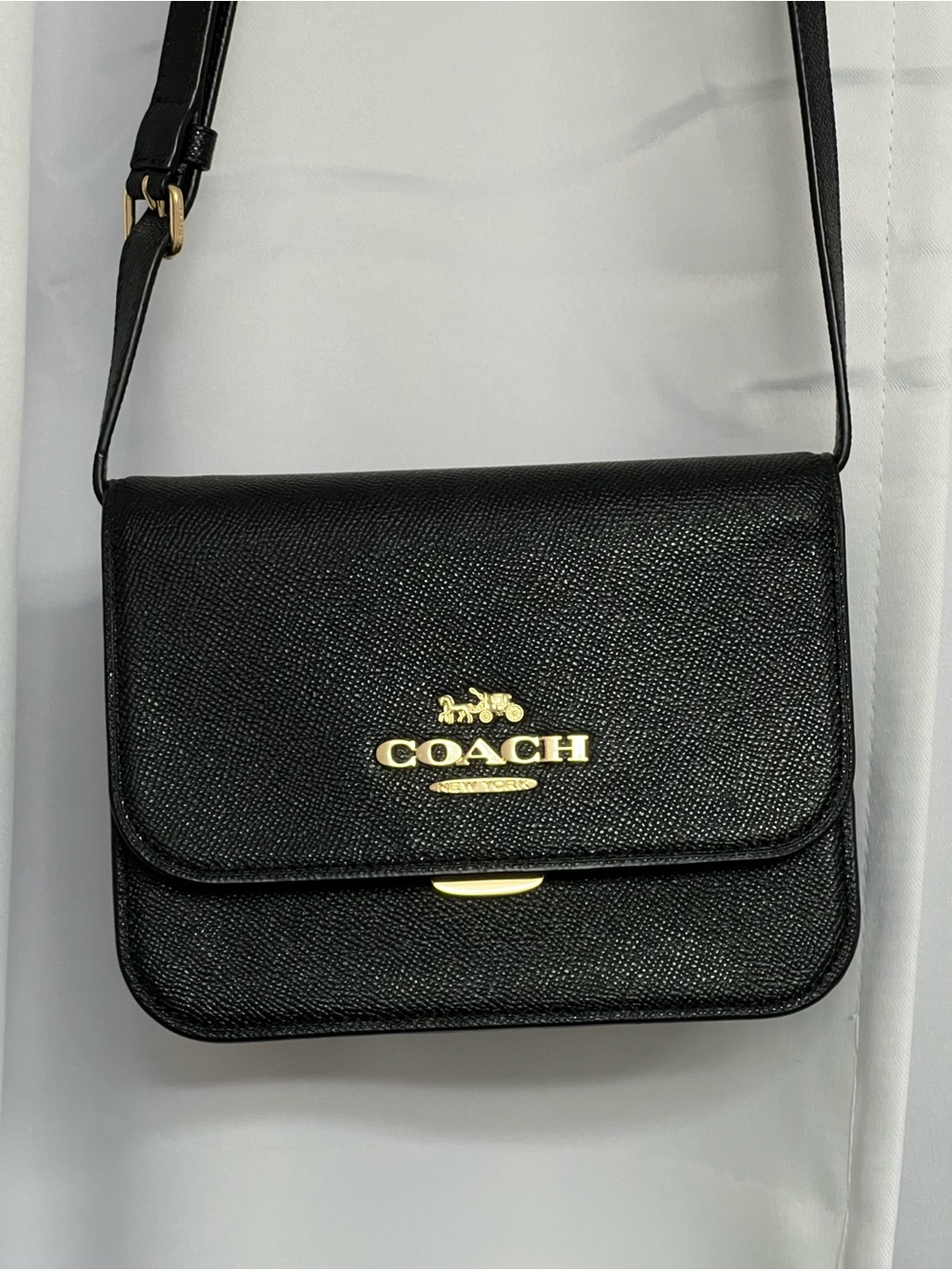 Coach Black Leather Crossbody with Gold Hardware